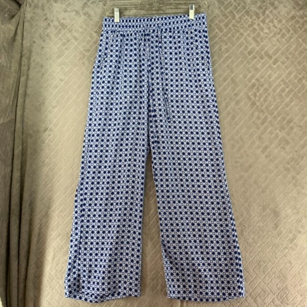 Singlethread Pants Womens Sp Blue Geometric Baggy Straight Leg Boho Coastal - Picture 1 of 14